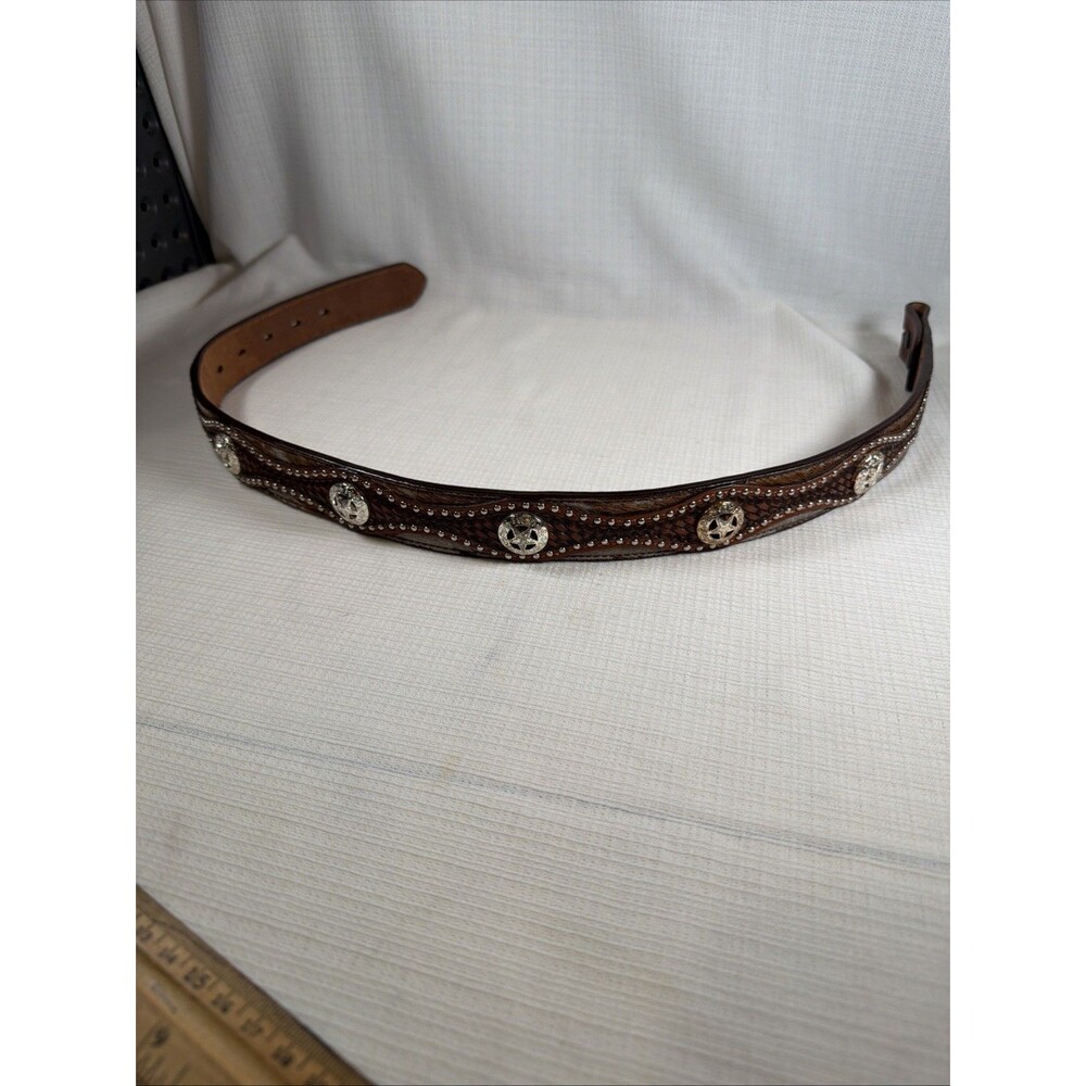 Ranger Belt Co. Western Tooled Leather Rhinestone Star Concho Belt 31” x 1.75”